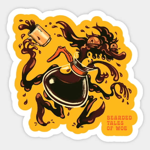 Crazed Coffee Goblin Sticker by Bearded Tales Of Woe